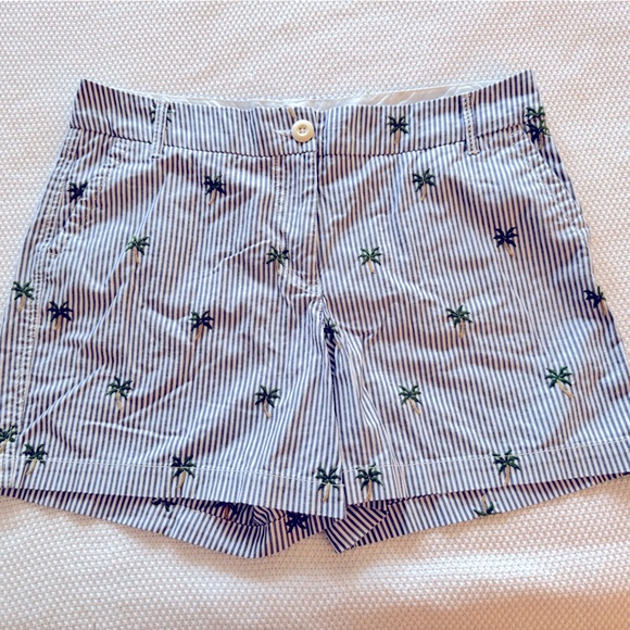 CROWN & IVY High Waisted Blue & White Striped Shorts w Embroidered Palm Trees - Picture 6 of 13